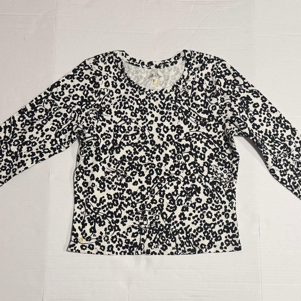 Lilly Pulitzer Black and White Coconut let’s pawty print Long Sleeve Top